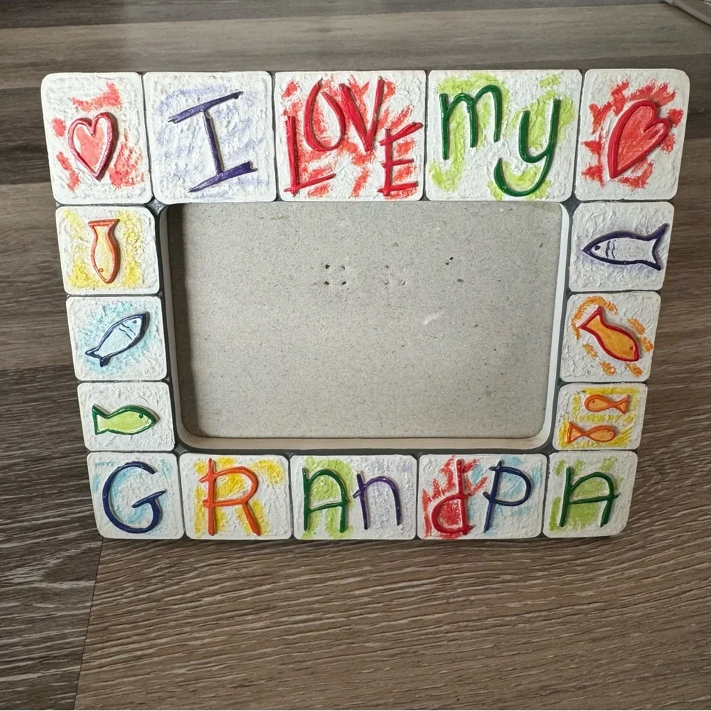 Scribbles Russ I Love My Grandpa Picture Frame 3.5”x5” Ceramic/Resin, 90s